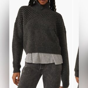 Free People Charcoal Textured Turtleneck Sweater